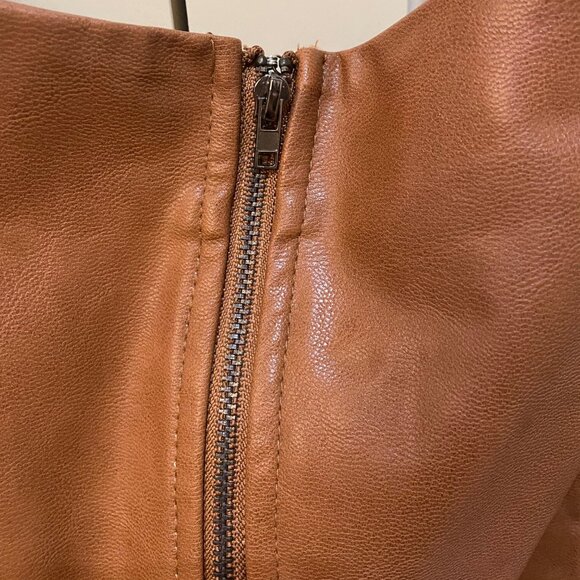 She + Skye Faux Leather Mini Skirt in Caramel Coffee Brown, Size L - Picture 3 of 5